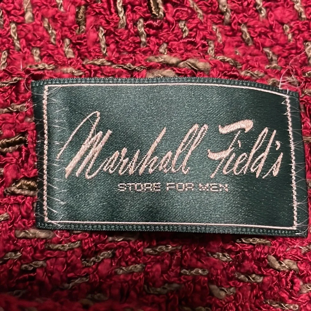 Marshall Field’s‎ Vintage Men Burgundy Green Scarf woven tassels Vintage warm
